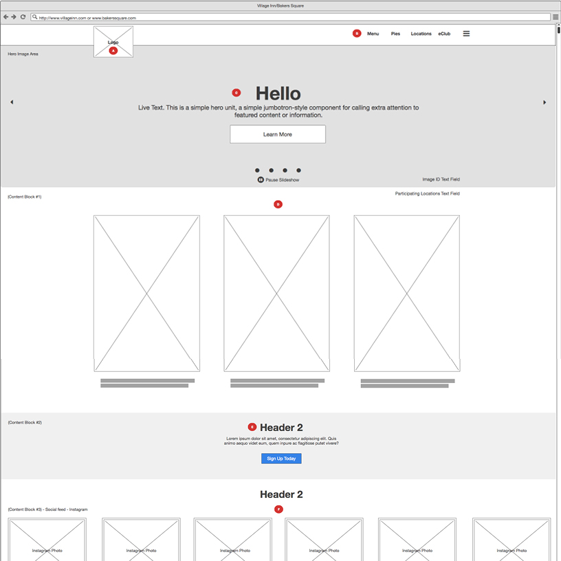 Village Inn and Bakers Square Wireframes