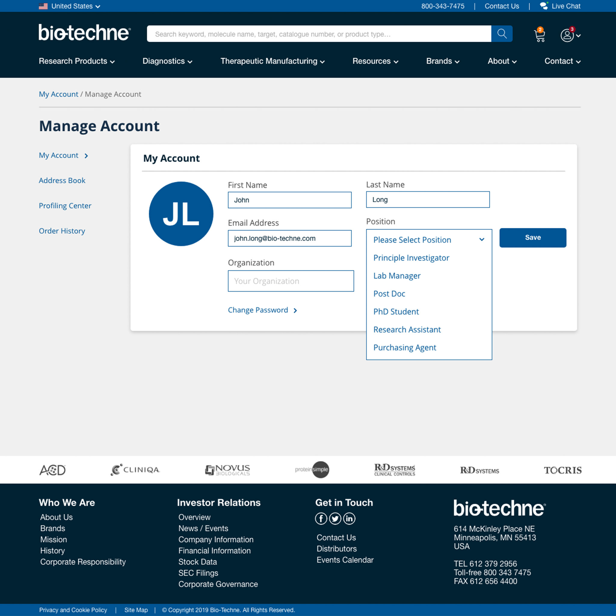 Bio-Techne Manage Account