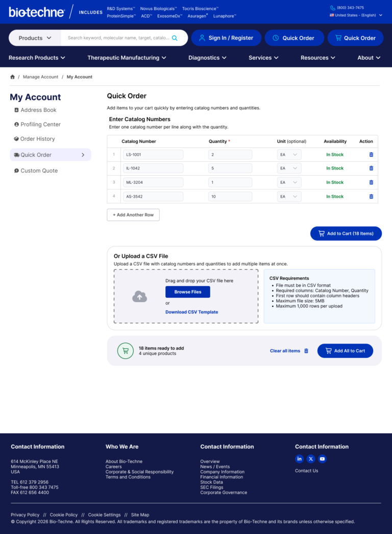 BT - My Account - Quick Order
